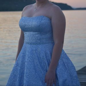 Stunning blue floral detailed prom dress